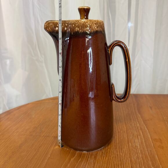 Vintage Hall Pottery Pitcher Coffee Pot Brown Drip Glaze With Lid - Picture 9 of 10